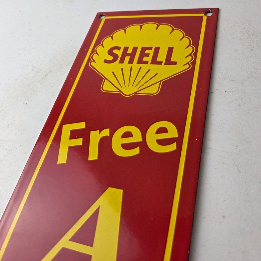 Vintage Shell Gasoline Sign - Free Air Auto Tires Gas Pump Porcelain Sign - Image 12