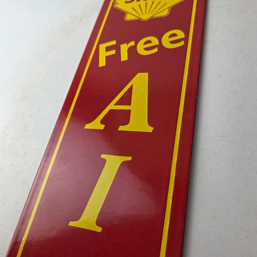 Vintage Shell Gasoline Sign - Free Air Auto Tires Gas Pump Porcelain Sign - Image 13