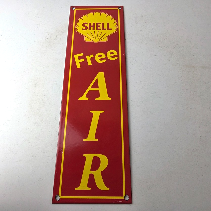 Vintage Shell Gasoline Sign - Free Air Auto Tires Gas Pump Porcelain Sign - Image 15