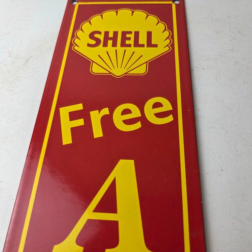 Vintage Shell Gasoline Sign - Free Air Auto Tires Gas Pump Porcelain Sign - Image 3
