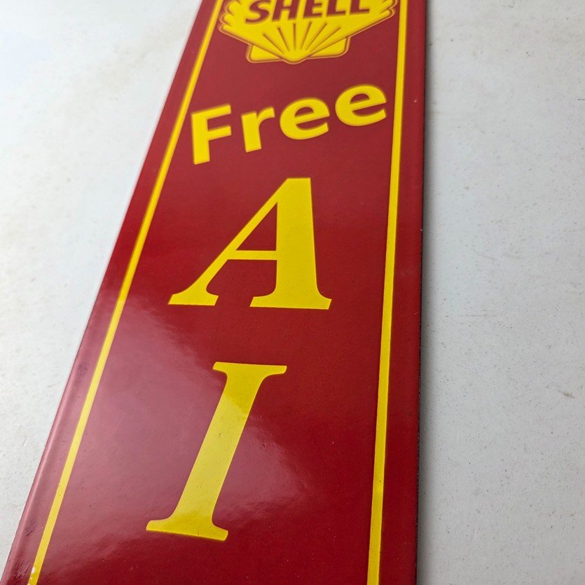 Vintage Shell Gasoline Sign - Free Air Auto Tires Gas Pump Porcelain Sign - Image 4