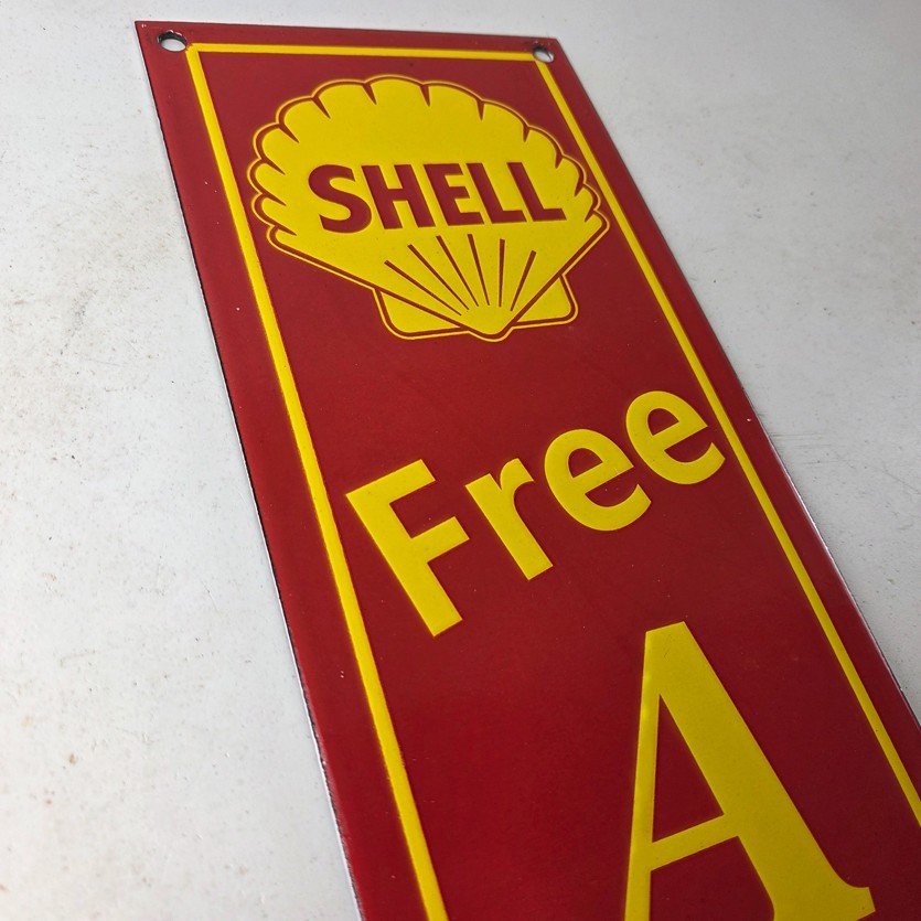 Vintage Shell Gasoline Sign - Free Air Auto Tires Gas Pump Porcelain Sign - Image 5