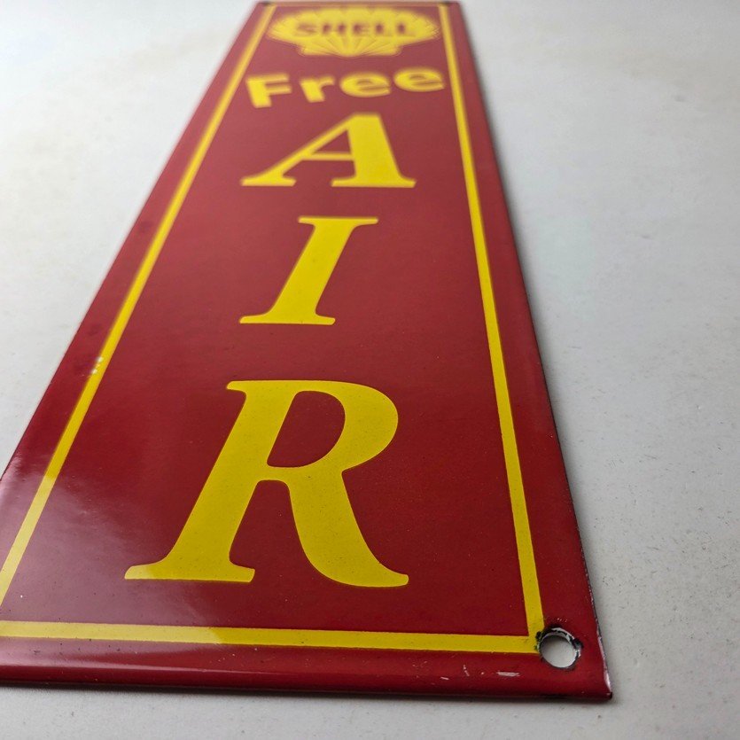 Vintage Shell Gasoline Sign - Free Air Auto Tires Gas Pump Porcelain Sign - Image 10
