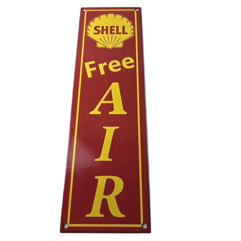 Vintage Shell Gasoline Sign - Free Air Auto Tires Gas Pump Porcelain Sign
