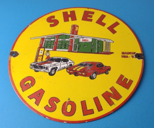 Vintage Shell Gasoline Sign Gas Pump Service Station Automobile Motor Oil Sign 305855488011