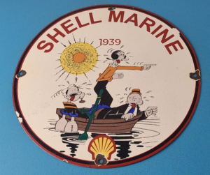 Vintage Shell Gasoline Sign Popeye Sailor Gas Pump Mechanic Porcelain Sign 305903854211