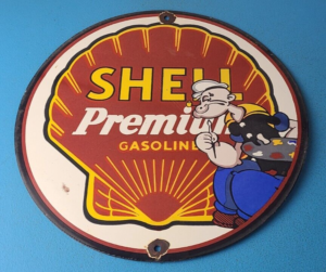 Vintage Shell Gasoline Sign Porcelain Popeye Premium Gas Sign 305854826711