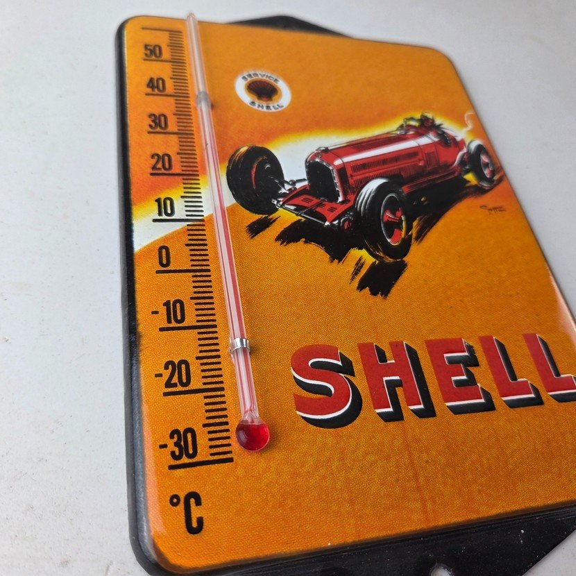 Vintage Shell Motor Oil Porcelain Sign - Gasoline Pump Ad Sign On Thermometer - Image 6