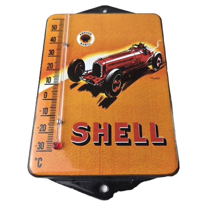 Vintage Shell Motor Oil Porcelain Sign - Gasoline Pump Ad Sign On Thermometer