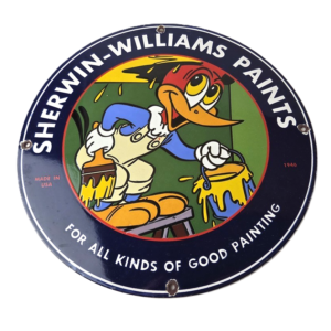 Vintage Sherwin Williams Sign - Paint Brush Painting Gas Oil Pump Porcelain Sign