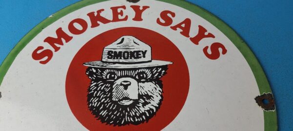 Vintage Smokey Bear Forest Fires Sign Prevention Gas Porcelain Sign 305774089201 2