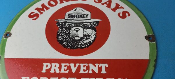 Vintage Smokey Bear Forest Fires Sign Prevention Gas Porcelain Sign 305774089201 3