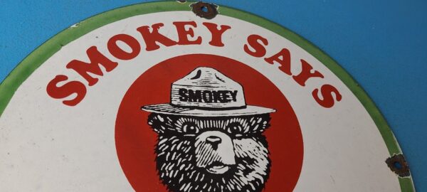 Vintage Smokey Bear Forest Fires Sign Prevention Gas Porcelain Sign 305774089201 4