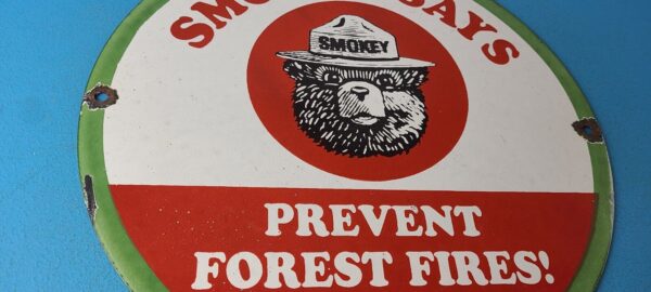 Vintage Smokey Bear Forest Fires Sign Prevention Gas Porcelain Sign 305774089201 5