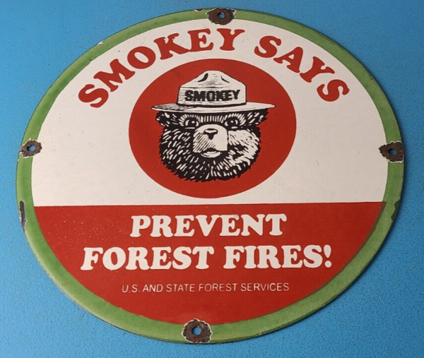 Vintage Smokey Bear Forest Fires Sign Prevention Gas Porcelain Sign 305774089201