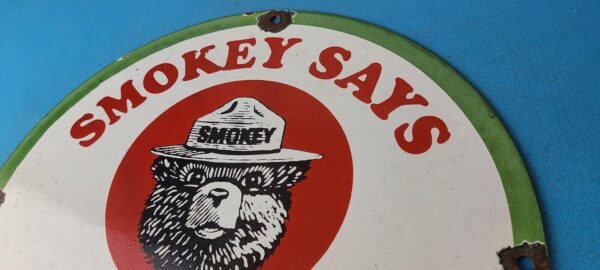 Vintage Smokey Bear Forest Fires Sign Prevention Gas Porcelain Sign 305774089201 7