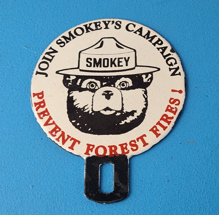 Vintage Smokey Bear Sign Topper Gas Car Porcelain License Plate Topper 305889902411