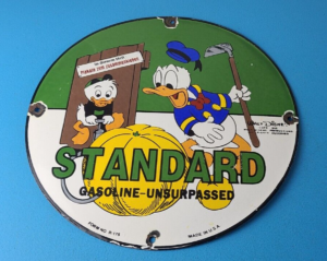 Vintage Standard Gasoline Sign Unsurpassed Walt Disney Gas Pump Porcelain Sign 305860683011