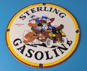 Vintage Sterling Gasoline Sign Comic Cartoon Gas Pump Porcelain Sign 305892591851