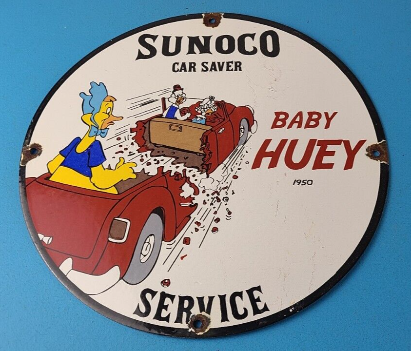 Vintage Sunoco Gasoline Porcelain Sign Quack a Doodle Doo Huey Gas Pump Sign 305838684061