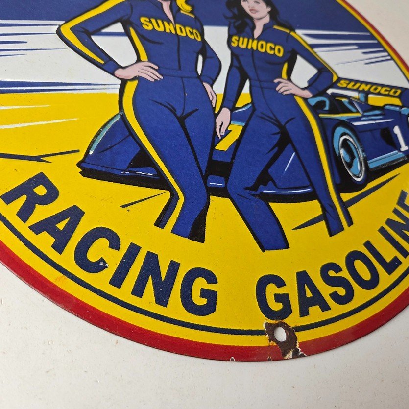 Vintage Sunoco Racing Sign - Gas Service Station Porcelain Pump Sign - Image 11