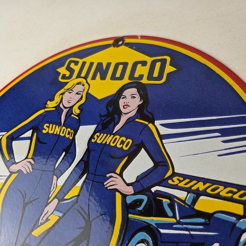 Vintage Sunoco Racing Sign - Gas Service Station Porcelain Pump Sign - Image 12