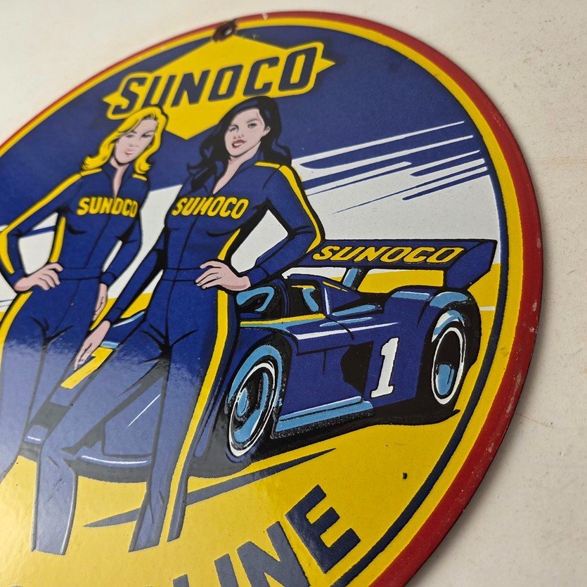 Vintage Sunoco Racing Sign - Gas Service Station Porcelain Pump Sign - Image 13