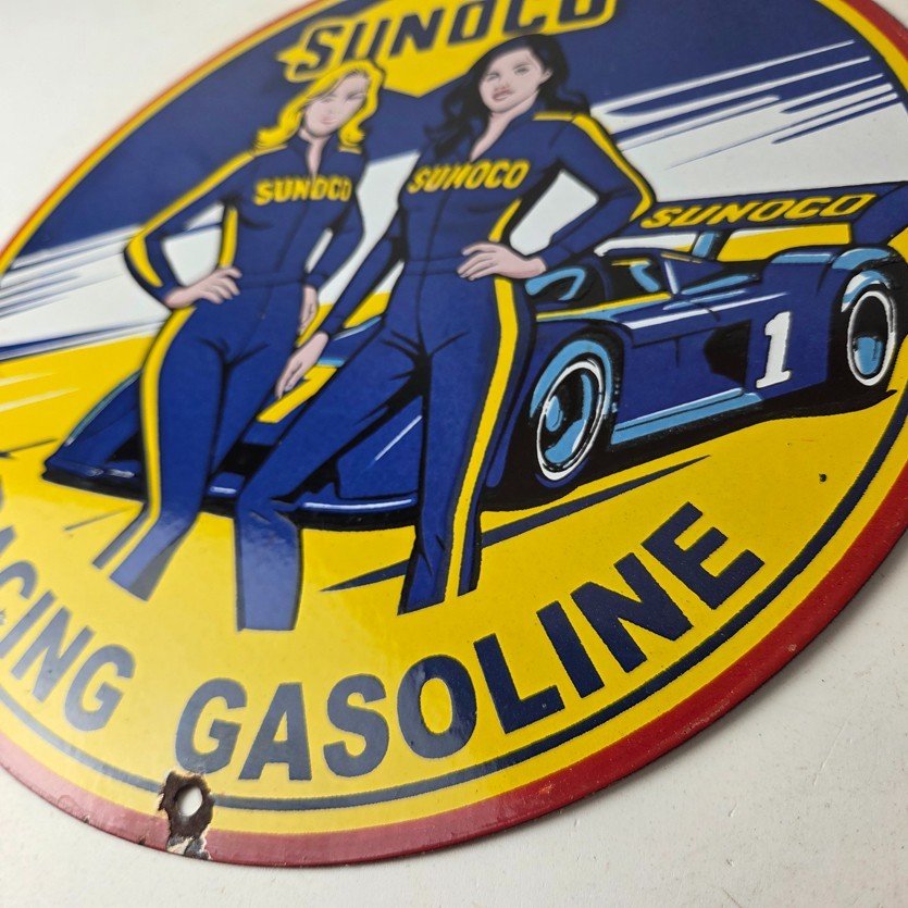 Vintage Sunoco Racing Sign - Gas Service Station Porcelain Pump Sign - Image 14