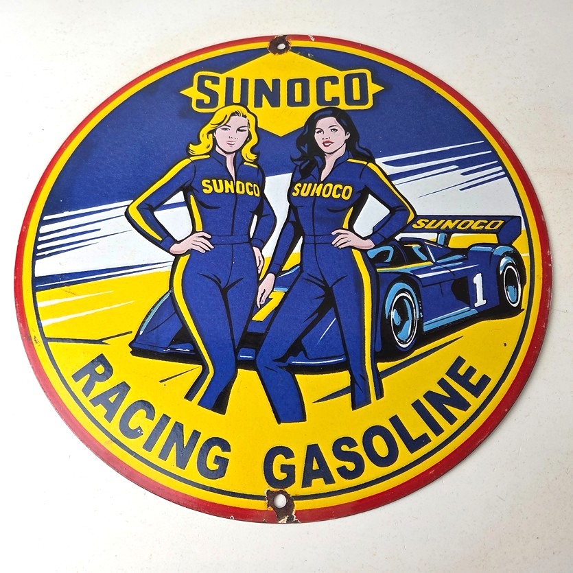 Vintage Sunoco Racing Sign - Gas Service Station Porcelain Pump Sign - Image 15