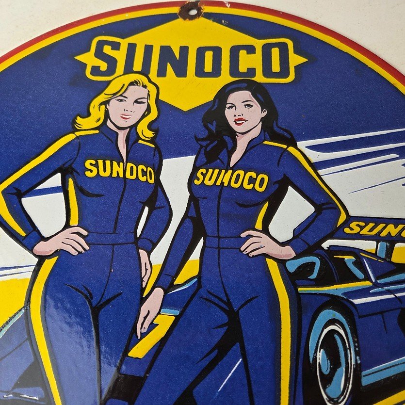 Vintage Sunoco Racing Sign - Gas Service Station Porcelain Pump Sign - Image 3