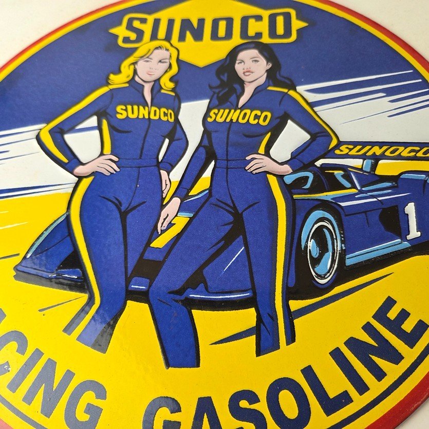 Vintage Sunoco Racing Sign - Gas Service Station Porcelain Pump Sign - Image 4