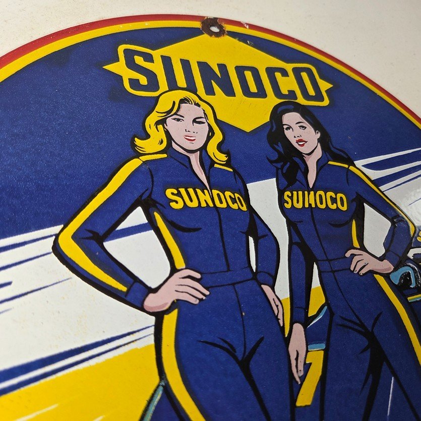 Vintage Sunoco Racing Sign - Gas Service Station Porcelain Pump Sign - Image 5