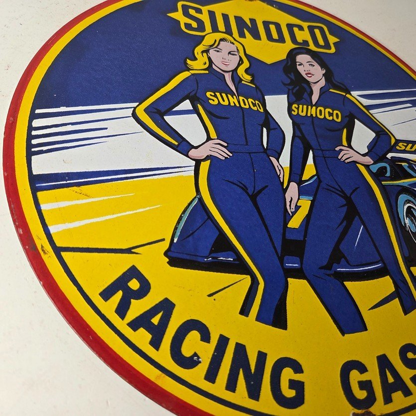 Vintage Sunoco Racing Sign - Gas Service Station Porcelain Pump Sign - Image 6