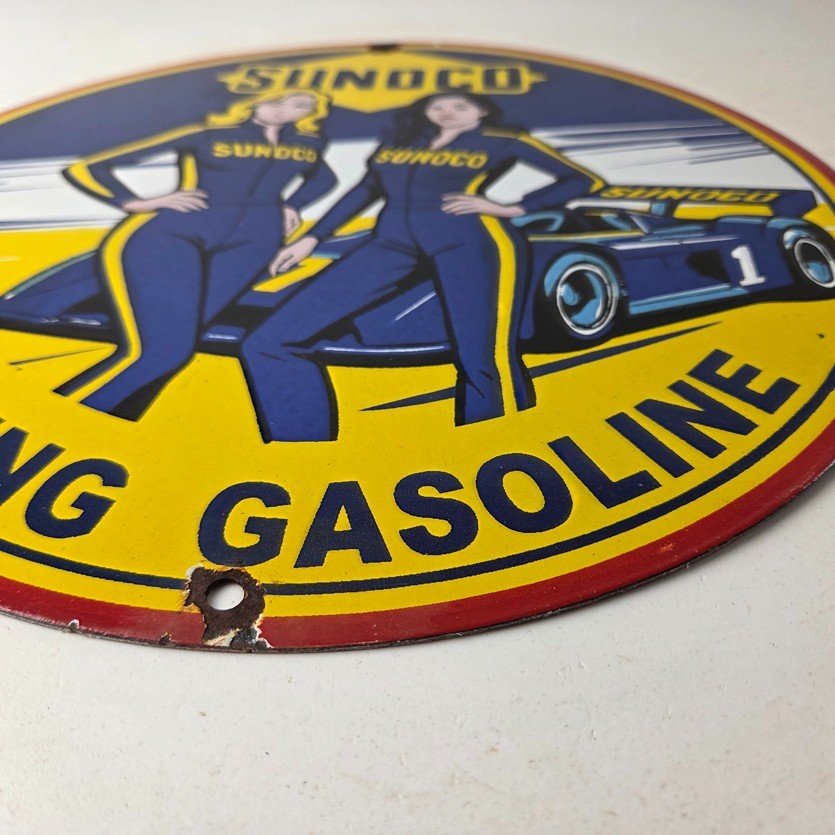 Vintage Sunoco Racing Sign - Gas Service Station Porcelain Pump Sign - Image 10
