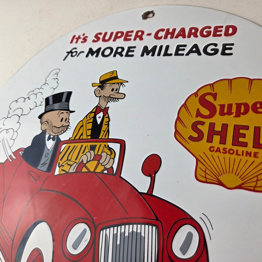 Vintage Super Shell Gasoline Sign - Service Gas Mutt Jeff Porcelain Sign - Image 12
