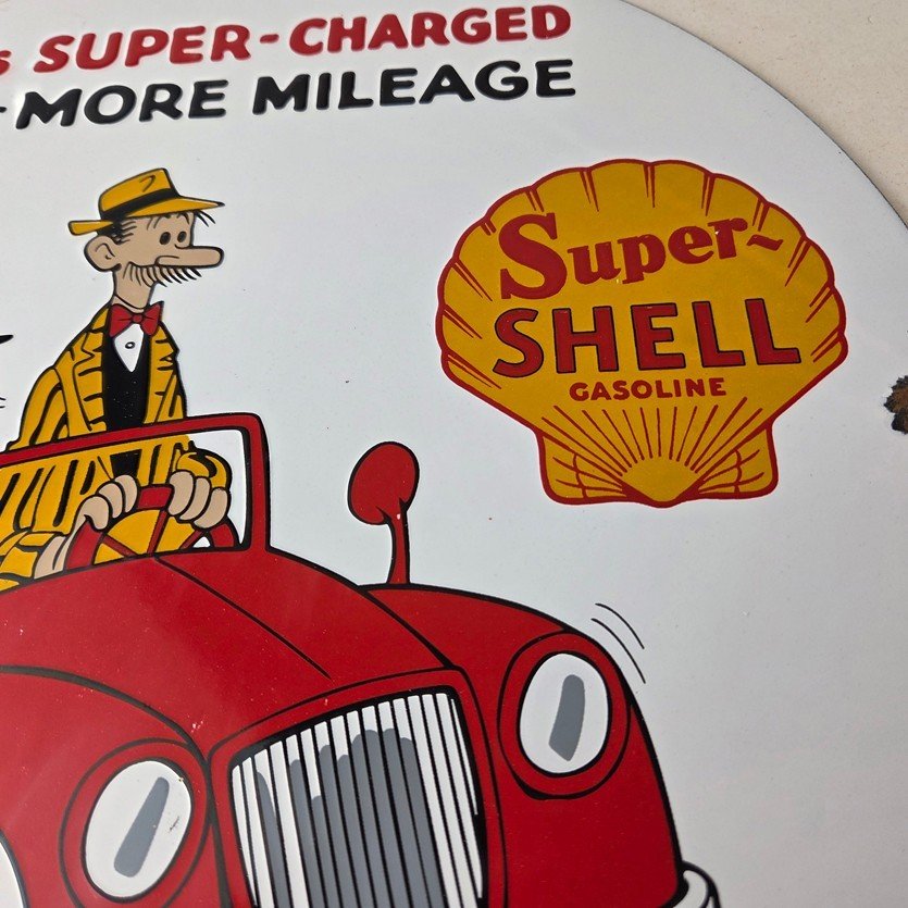 Vintage Super Shell Gasoline Sign - Service Gas Mutt Jeff Porcelain Sign - Image 3