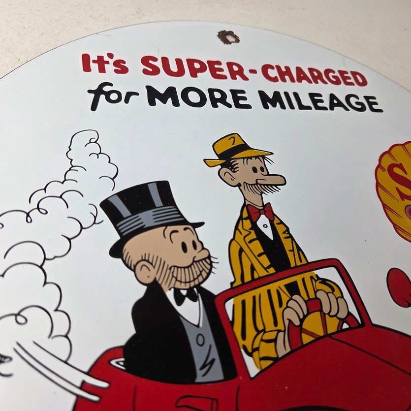 Vintage Super Shell Gasoline Sign - Service Gas Mutt Jeff Porcelain Sign - Image 5