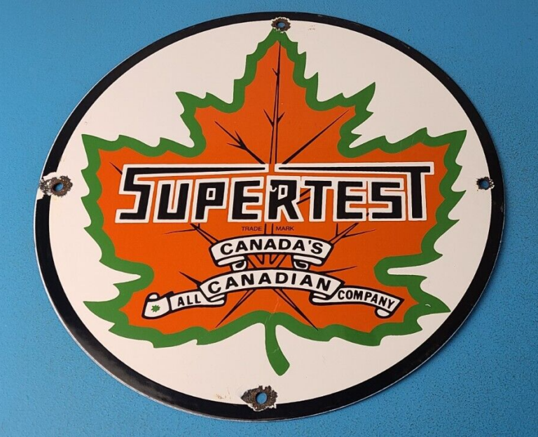 Vintage Supertert Sign Gas Motor Oil Pump Service Porcelain Maple Leaf Sign 306072942651