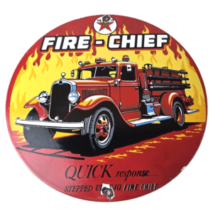 Vintage Texaco Fire-Chief Porcelain Sign - Red Fire Truck Gasoline Sign