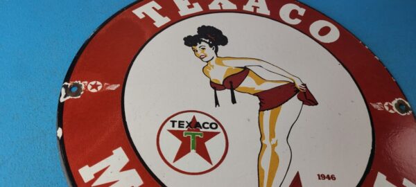 Vintage Texaco Gasoline Sign Gas Motor Oil Pump Porcelain Sign 305762299861 5