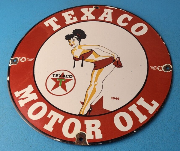 Vintage Texaco Gasoline Sign Gas Motor Oil Pump Porcelain Sign 305762299861