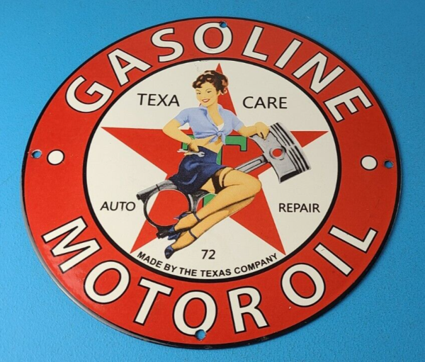 Vintage Texaco Gasoline Sign Gas Pump Motor Oil Porcelain Enamel Metal Sign 305669422231