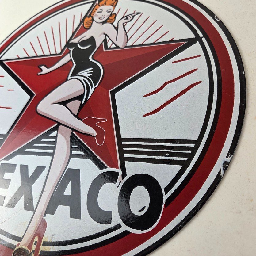Vintage Texaco Gasoline Sign - Gas Service Station Pump Porcelain Sign - Image 13
