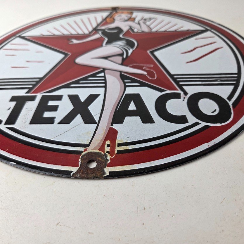 Vintage Texaco Gasoline Sign - Gas Service Station Pump Porcelain Sign - Image 10