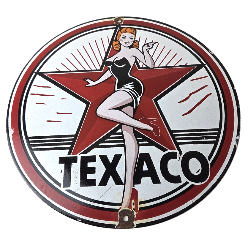 Vintage Texaco Gasoline Sign - Gas Service Station Pump Porcelain Sign
