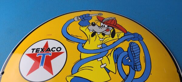 Vintage Texaco Gasoline Sign Porcelain Disney Goofy Fire Chief Gas Pump Sign 305750133101 12