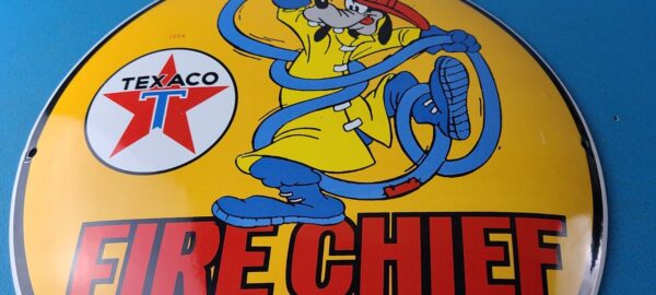 Vintage Texaco Gasoline Sign Porcelain Disney Goofy Fire Chief Gas Pump Sign 305750133101 3