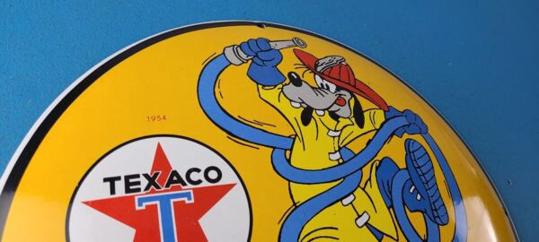 Vintage Texaco Gasoline Sign Porcelain Disney Goofy Fire Chief Gas Pump Sign 305750133101 4