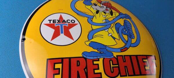 Vintage Texaco Gasoline Sign Porcelain Disney Goofy Fire Chief Gas Pump Sign 305750133101 5