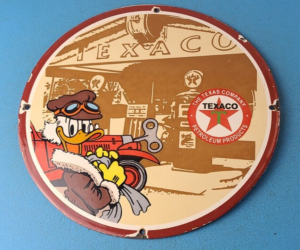 Vintage Texaco Sign Disney Duck Gasoline Service Gas Pump Porcelain Sign 305887279741